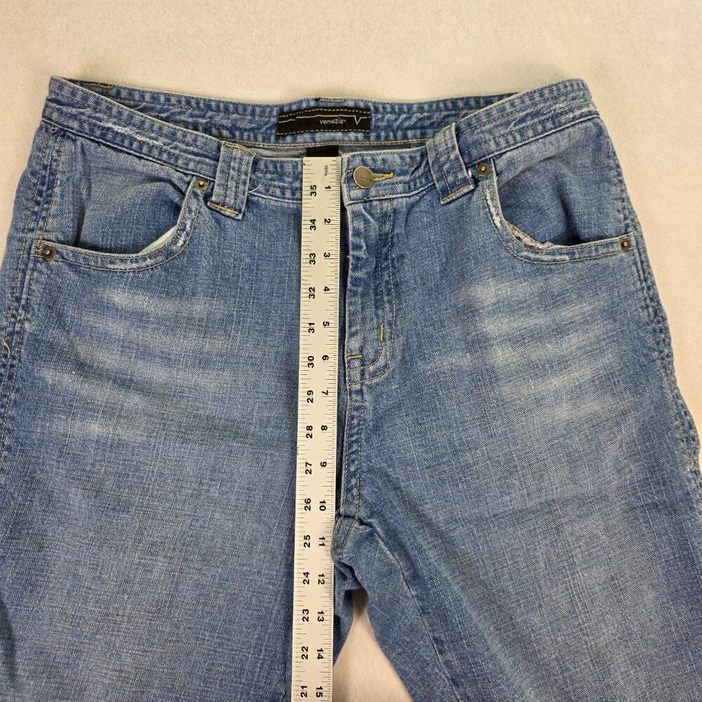 Venezia Bermuda Shorts Women’s 16 Blue Denim Stretch Mid Rise Button Flap Pocket - Picture 6 of 7